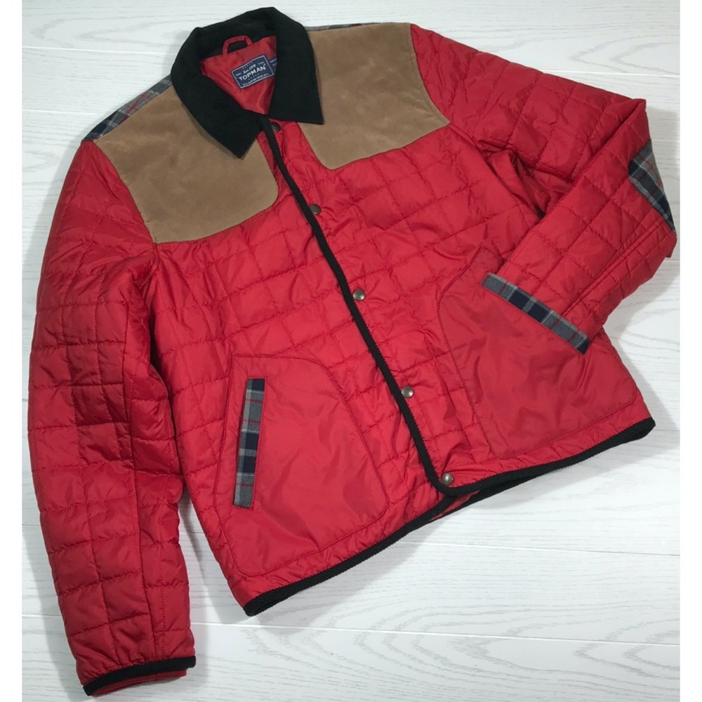 Women's Quilted Chore Jacket Size XL TopMan Red Button Snap Collar Lightweight